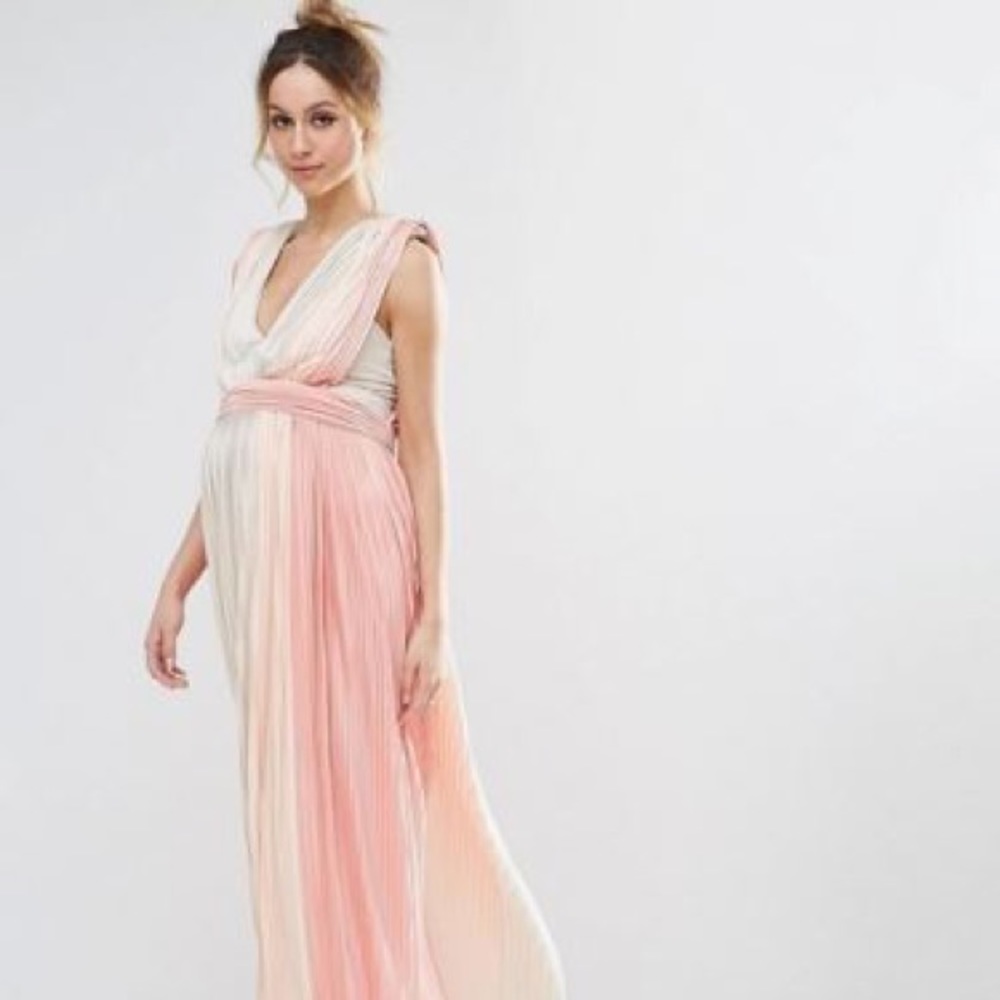 Asos maternity pastel stripe plunge pleated maxi